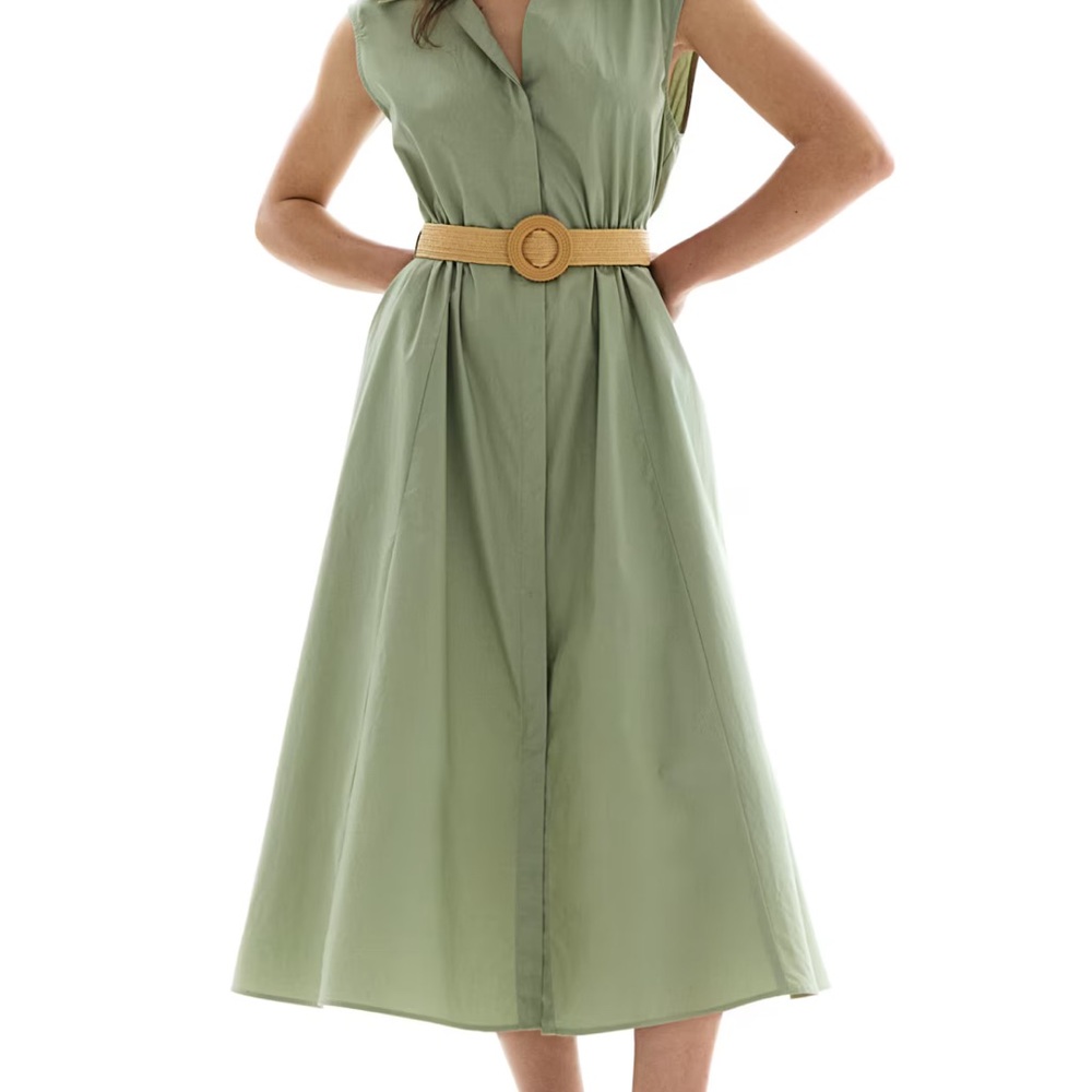 H&M Sage Green Midi Dress with Belt NWT